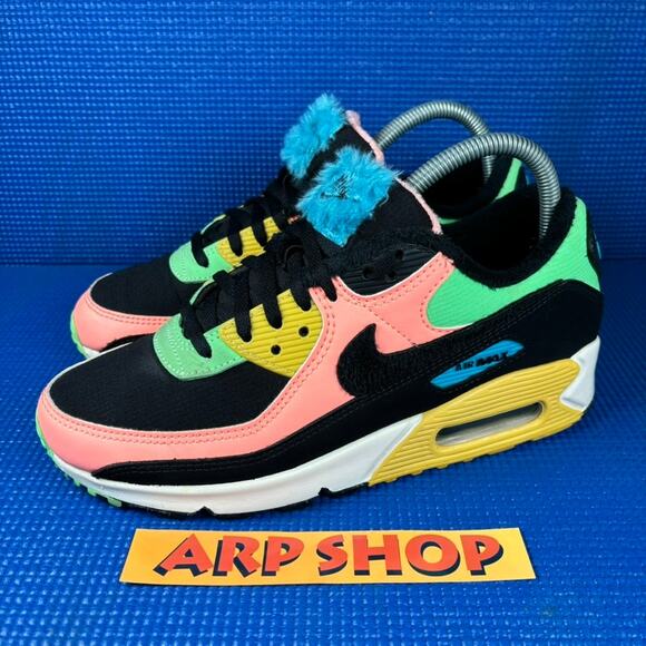 Nike Shoes - 🔴 NIKE AIR MAX 90 PRM Women`s Size 8 Black Pink Blue Furry Shoes CТ1891-600